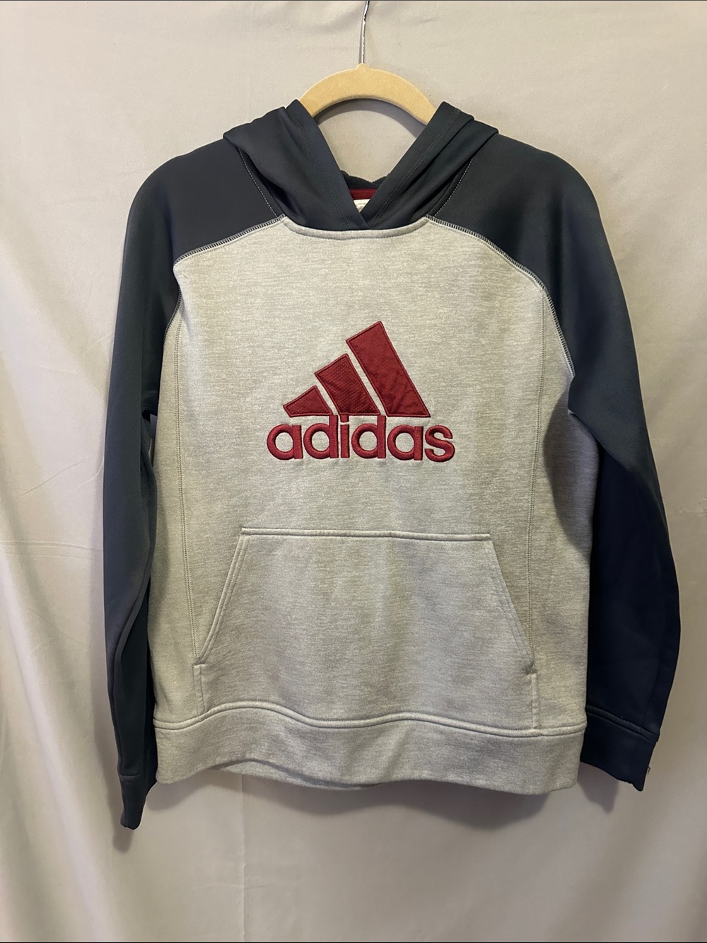 adidas Two-Tone Hooded Pullover in Gray and Dark Navy with Red Logo